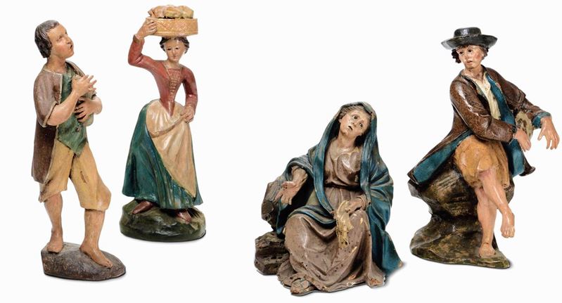 Insieme di quattro figure, Genova, XVII-XVIII secolo  - Auction Sculpture and Works of Art - Cambi Casa d'Aste