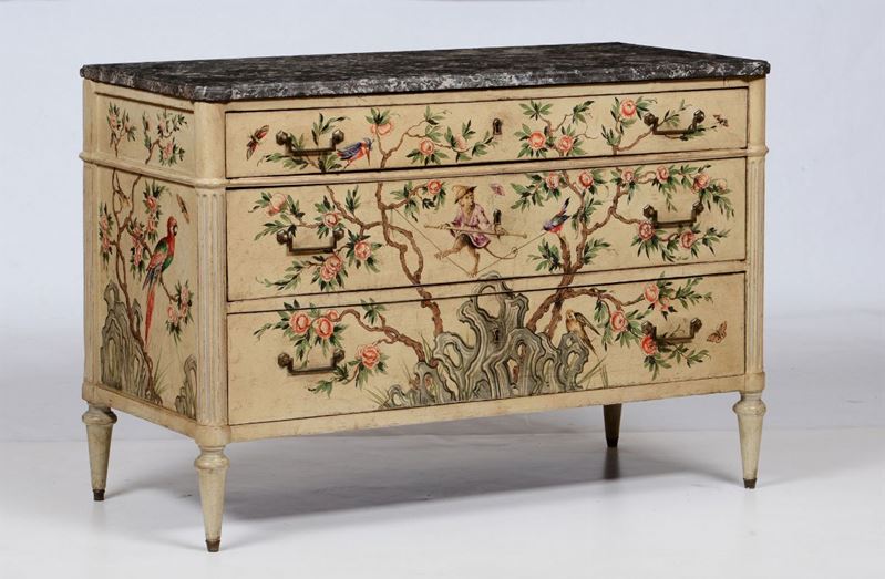 Cassettone in legno laccato a cinesorie, XVIII-XIX secolo  - Auction Fine Art Timed Auction - V - Cambi Casa d'Aste