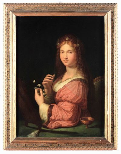 Scuola Neoclassica della Fine del XVIII Secoloritratto di Giovane Donna con Fiori di Gelsomino