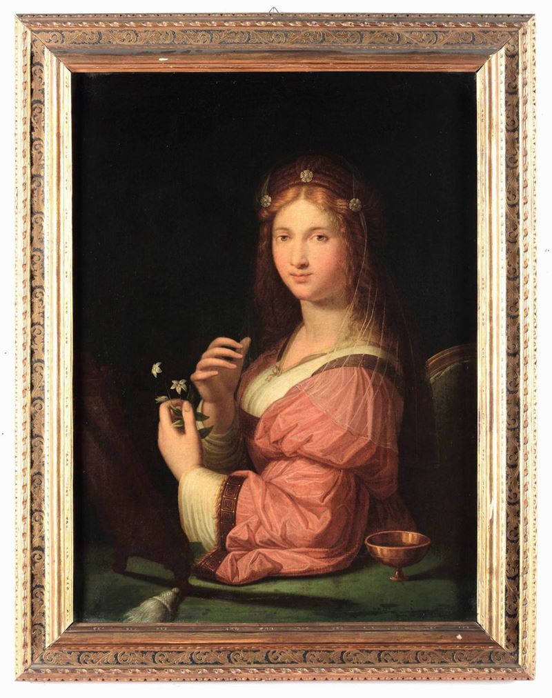 Scuola neoclassica della fine del XVIII secolo Ritratto di giovane donna con fiori di gelsomino  - Asta Dipinti Antichi - Cambi Casa d'Aste
