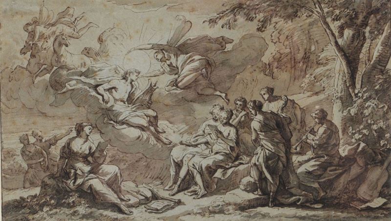 Scuola del XVIII secolo Allegoria di Apollo Dio del canto, musica e poesia  - Asta Antiquariato - I - Cambi Casa d'Aste