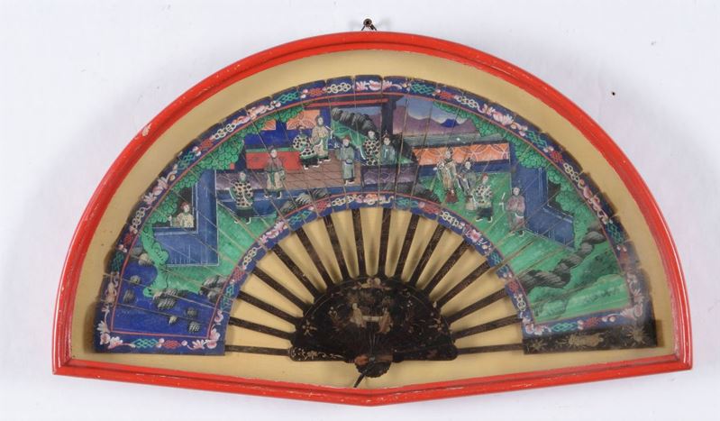 Ventagliocon stecche dipinte in policromia, Cina XIX-XX secolo  - Asta Asta a Tempo Ceramiche - III - Cambi Casa d'Aste
