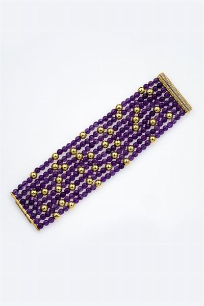 Bracciale a Più Fili con Ametiste Taglio Briolette