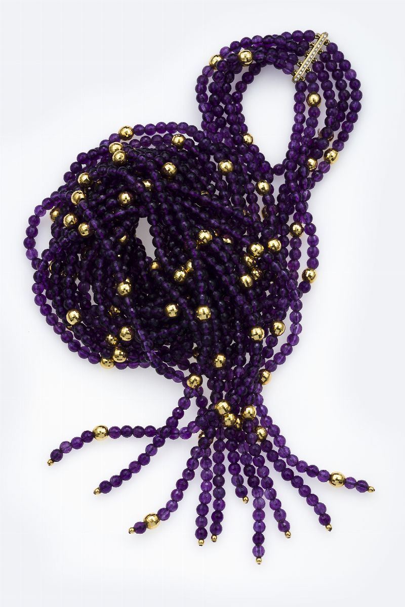 Amethyst, diamond and gold sautoir  - Auction Jewels Timed Auction - Cambi Casa d'Aste
