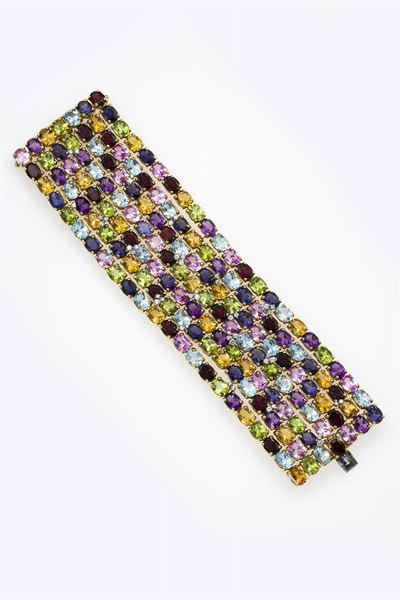 Bracciale con Granati, Peridoti, Quarzi, Ametiste, Topazi, Ioliti e Diamanti