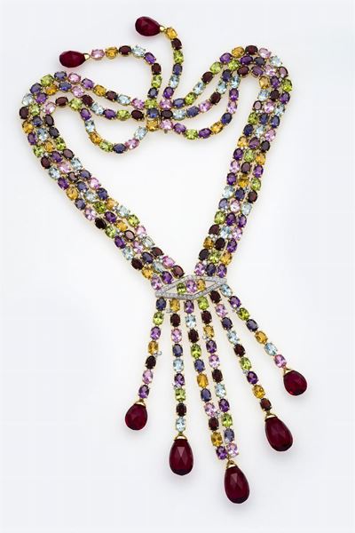 Collana con Granati, Peridoti, Quarzi, Ametiste, Topazi, Ioliti e Diamanti