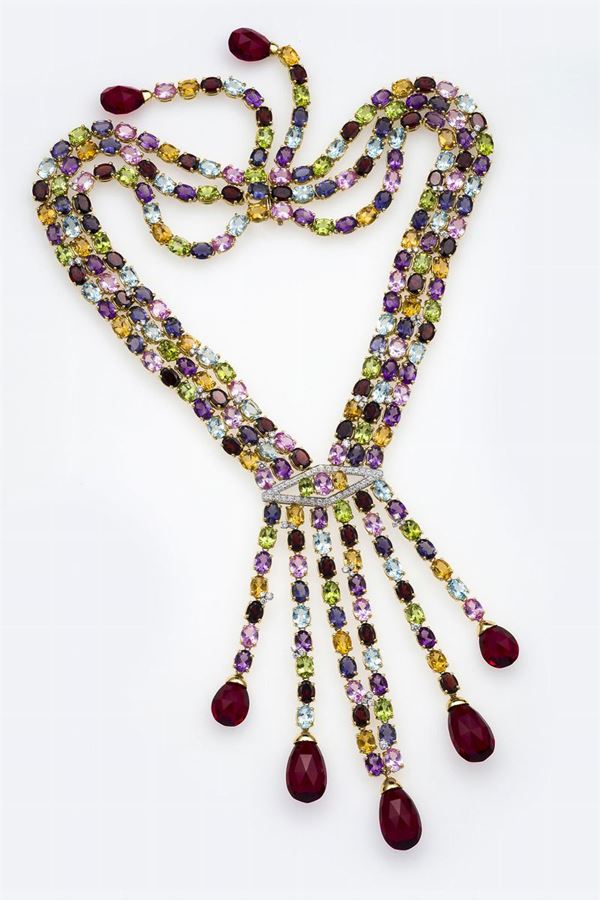 Multicoloured gem-stone necklace