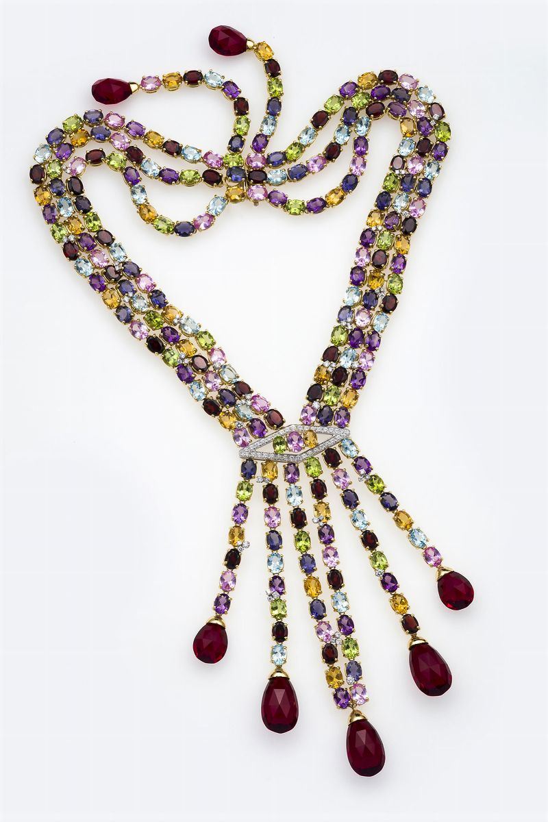 Multicoloured gem-stone necklace  - Auction Fine Jewels - Cambi Casa d'Aste