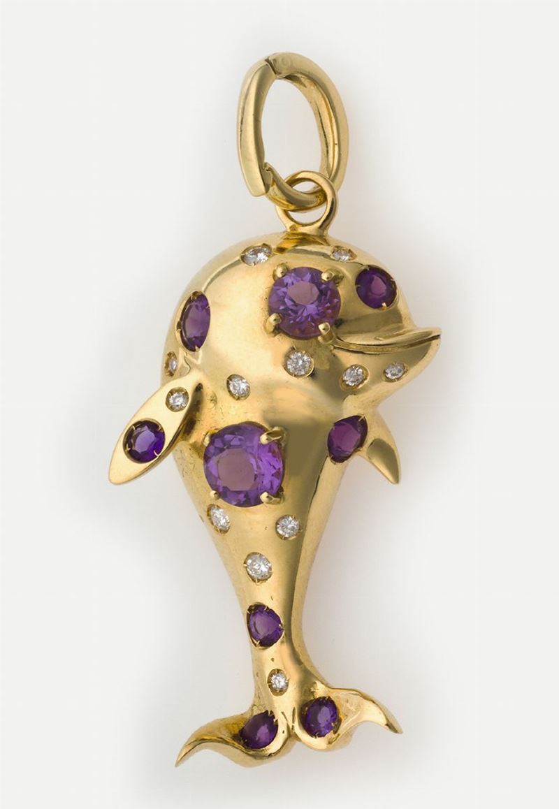 Amethyst, diamond and gold pendant  - Auction Timed Auction Jewels - Cambi Casa d'Aste