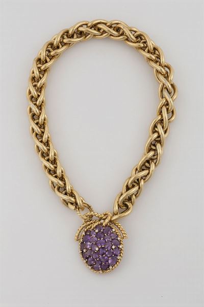 Catena con Pendente con Ametiste e Diamanti Taglio a Brillante