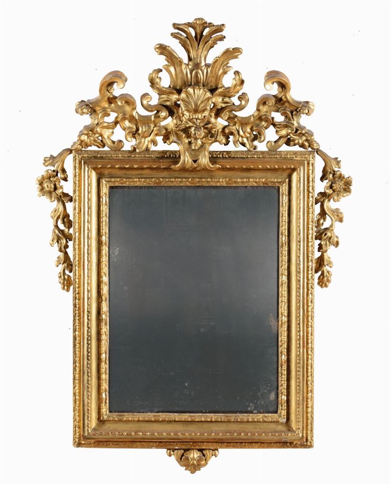 Specchiera in legno intagliato e dorato, XVIII-XIX secolo  - Asta Antiquariato - I - Cambi Casa d'Aste