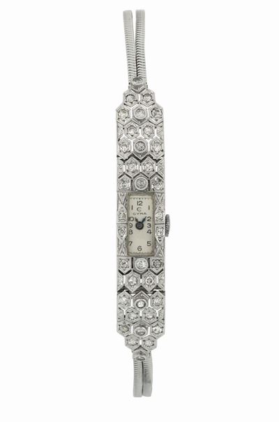 Cyma. Orologio da Donna, in Platino e Brillanti. Realizzato nel 1940 Circa