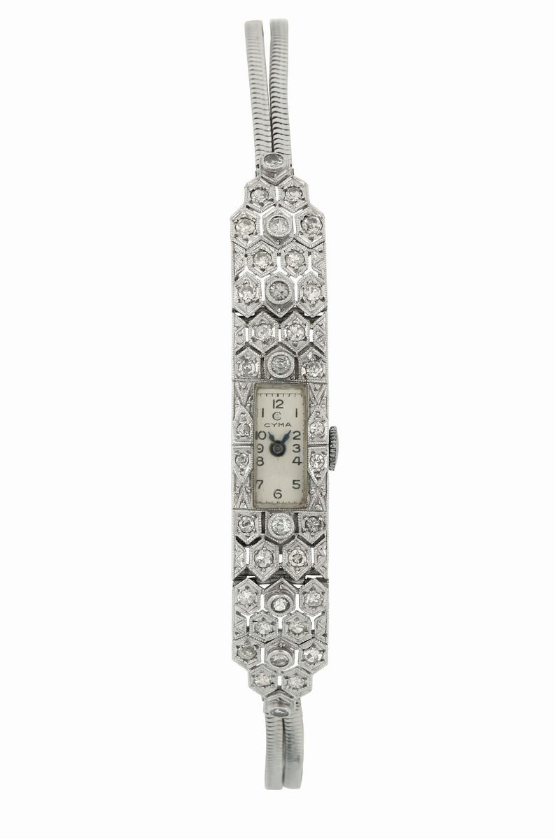 CYMA. Orologio da donna, in platino e brillanti. Realizzato nel 1940 circa  - Asta Orologi da polso e da tasca - Cambi Casa d'Aste