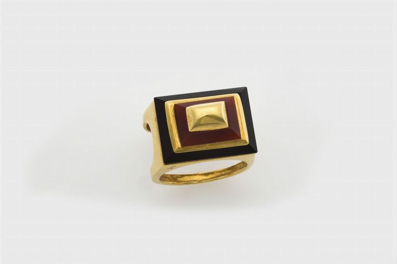 Onix and cornelian ring  - Auction Fine Jewels - Cambi Casa d'Aste