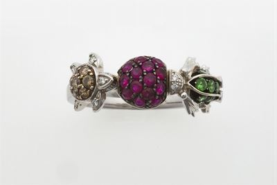 Anello Rana, Coccinella, Tartaruga con Rubini, Diamanti Brown, Tzavorite e Diamanti