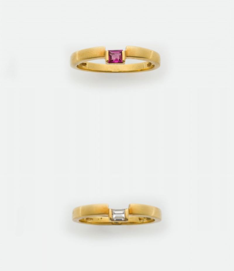 Due anelli ad incastro con rubino e diamante  - Asta Gioielli - Asta a Tempo - Cambi Casa d'Aste