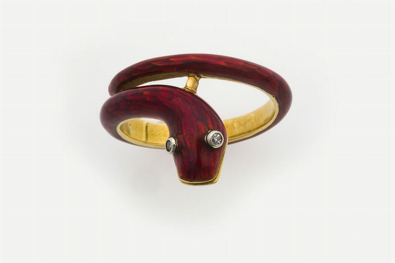 Snake enamel and diamond ring  - Auction Fine Jewels - Cambi Casa d'Aste