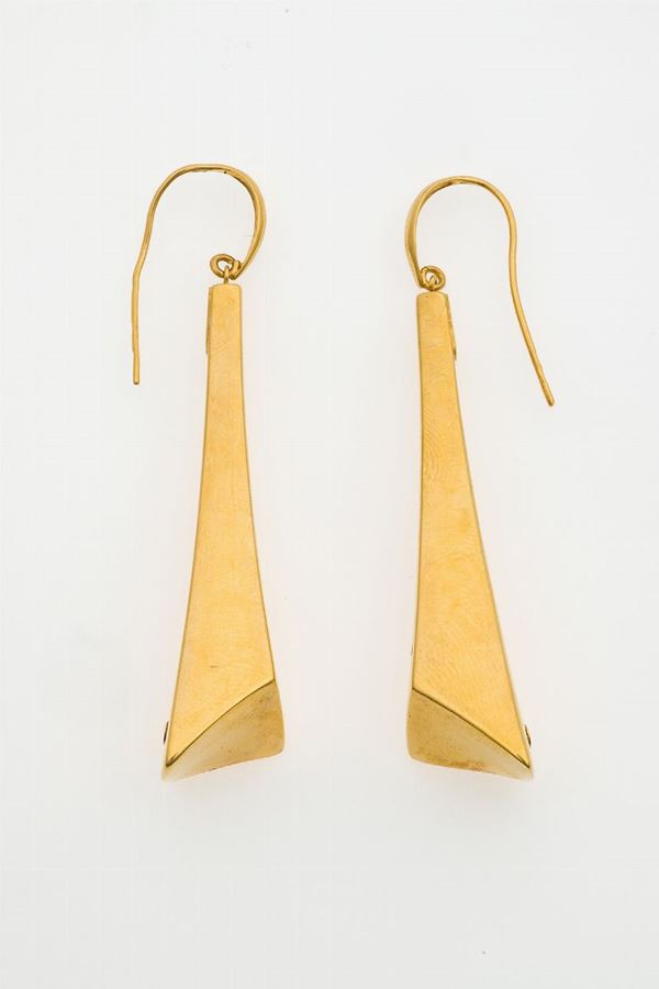 Pair of gold pendent earrings. Signed Charles Garnier Paris