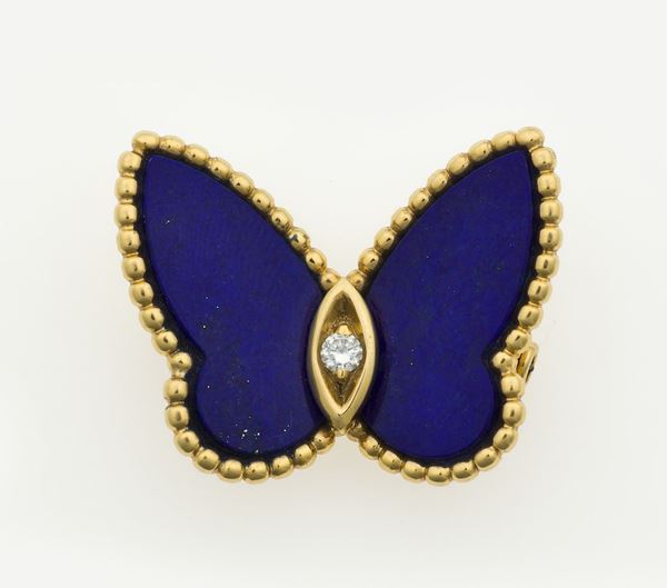 Lapis lazuli and diamond brooch, Butterfly. Signed and numbered Van Cleef & Arpels PP0201LA6. Fitted case
