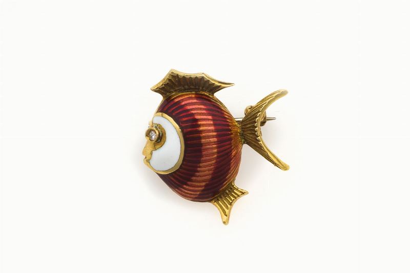 Enamel and diamond fish brooch  - Auction Jewels - Cambi Casa d'Aste