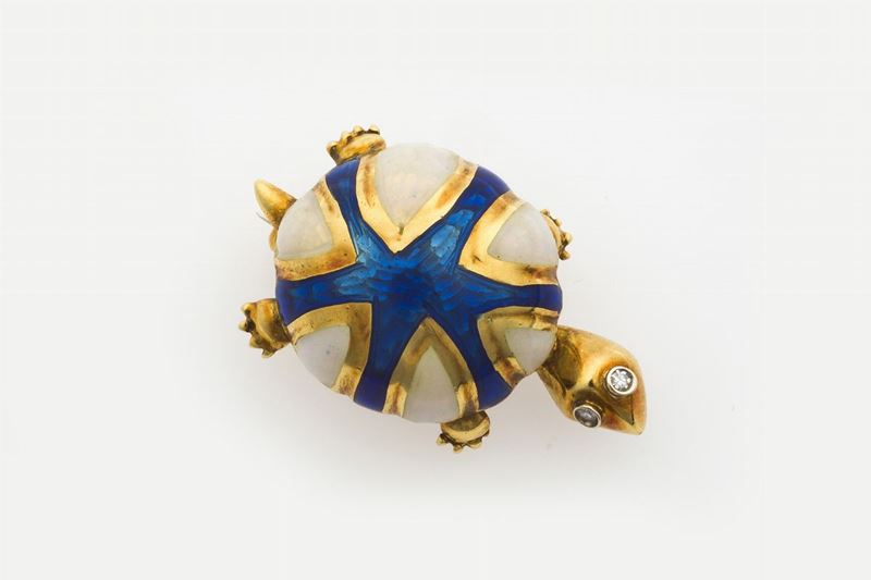 Enamel and diamond turtle brooch  - Auction Fine Jewels - Cambi Casa d'Aste