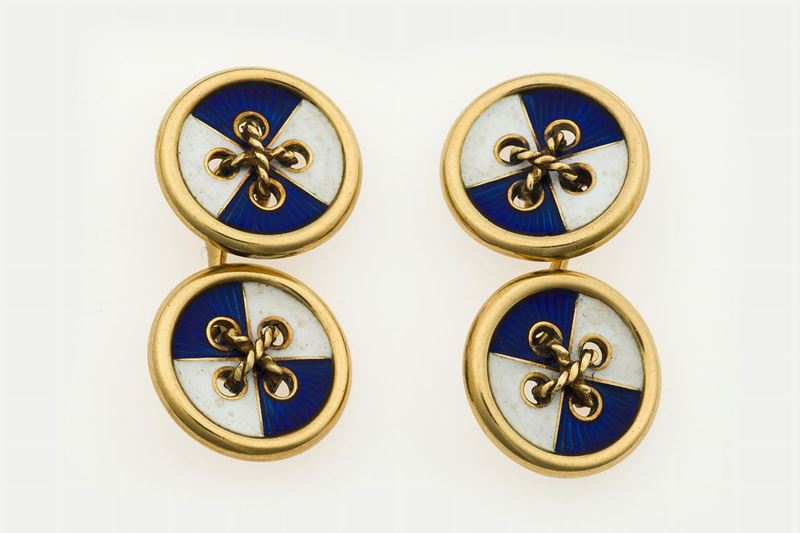 Pair of enamel and gold cufflinks  - Auction Fine Jewels - Cambi Casa d'Aste