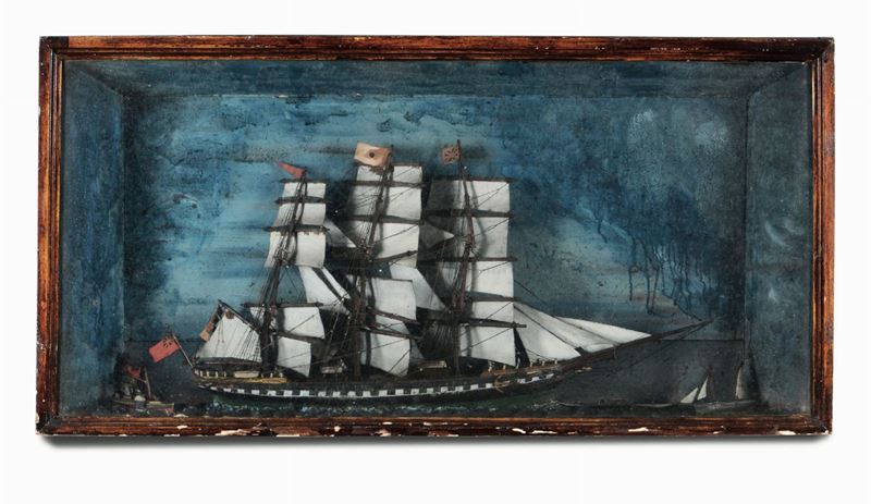 Diorama di brigantino a palo a vele spiegate, Inghilterra, XIX secolo  - Auction Maritime Art and Scientific Instruments - II - Cambi Casa d'Aste