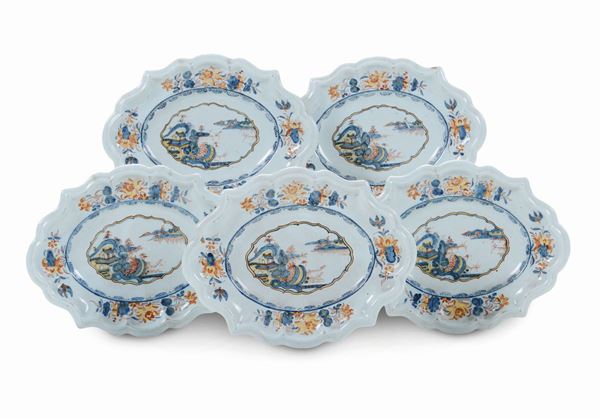 Cinque piatti  Veneto (Nove, manifattura Antonibon?), seconda metà del XVIII secolo