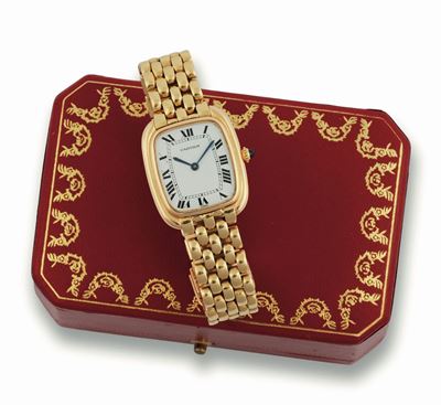 Cartier. Orologio da Polso, Automatico, in Oro Giallo 18k con Bracciale in Oro Non Originale e Ch...