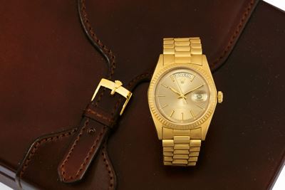Rolex, Oyster Perpetual, Day-date, Superlative Chronometer Officially Certified, Havana Dial, Cas...