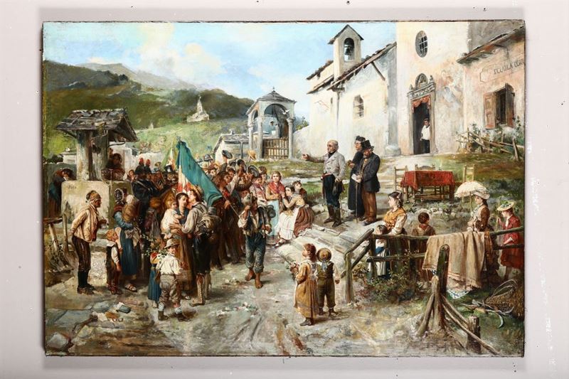 Pittore del XIX-XX secolo La partenza dei Coscritti  - Auction Paintings - Cambi Casa d'Aste