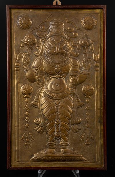 Placca in Bronzo Lavorata a Bassorilievo Raffigurante Divinità, India, XIX-XX Secolo