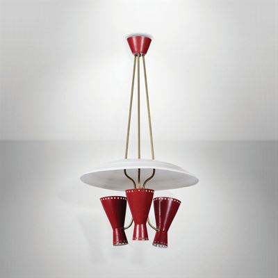 Lampada a Sospensione con Struttura in Ottone e in Alluminio Laccato.