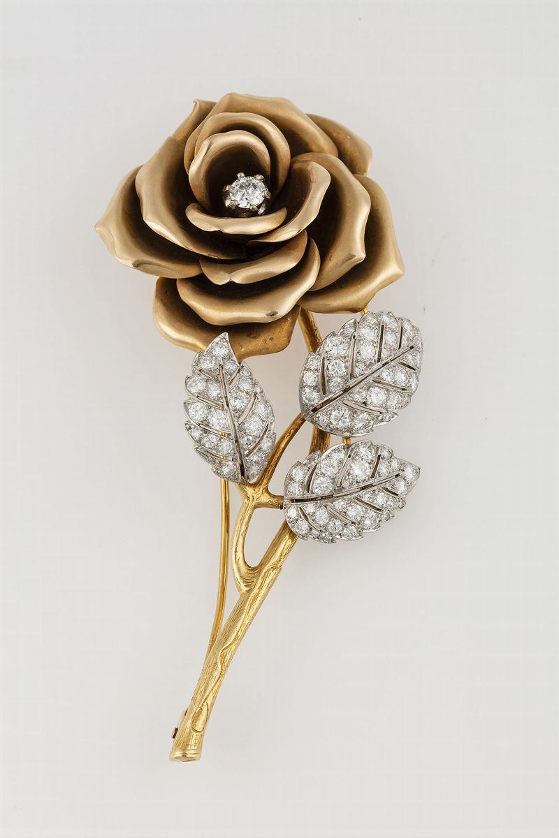 Brilliant-cut diamond and gold brooch. Signed B.S & F.  - Auction Fine Jewels - Cambi Casa d'Aste