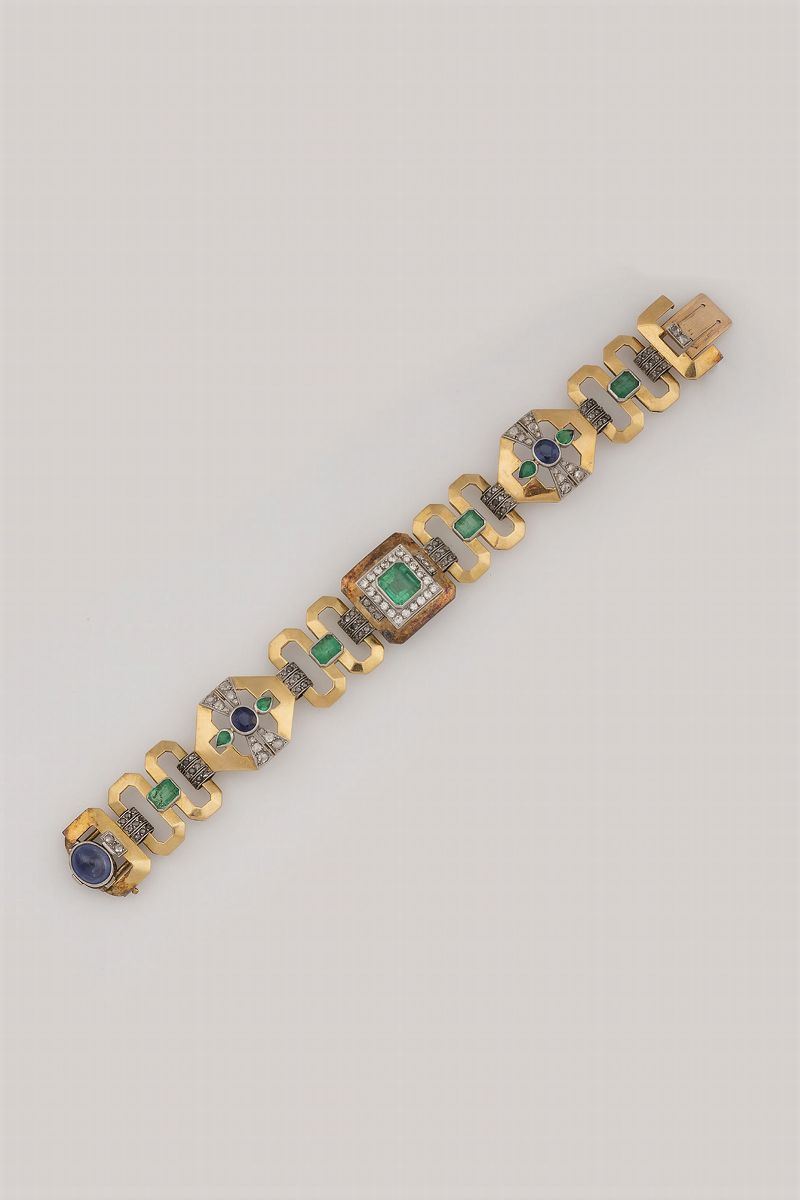 Sapphire, emerald and diamond bracelet  - Auction Fine Jewels - Cambi Casa d'Aste