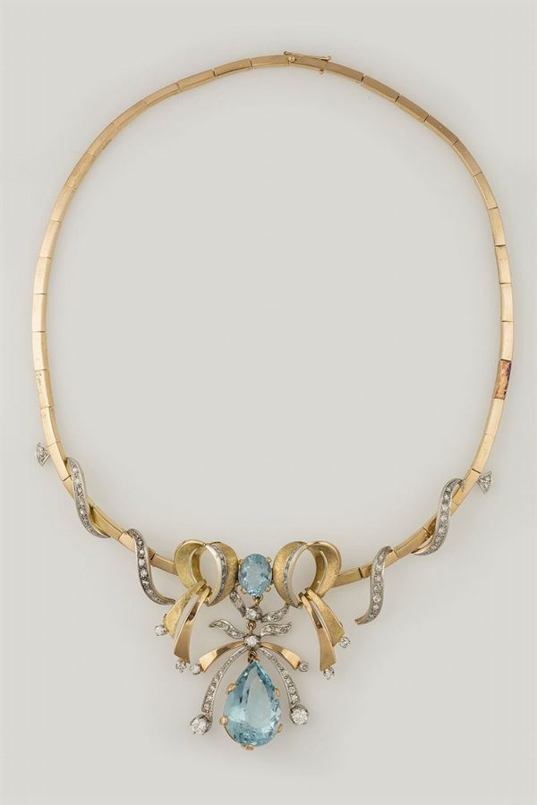 Aquamarine and diamond necklace