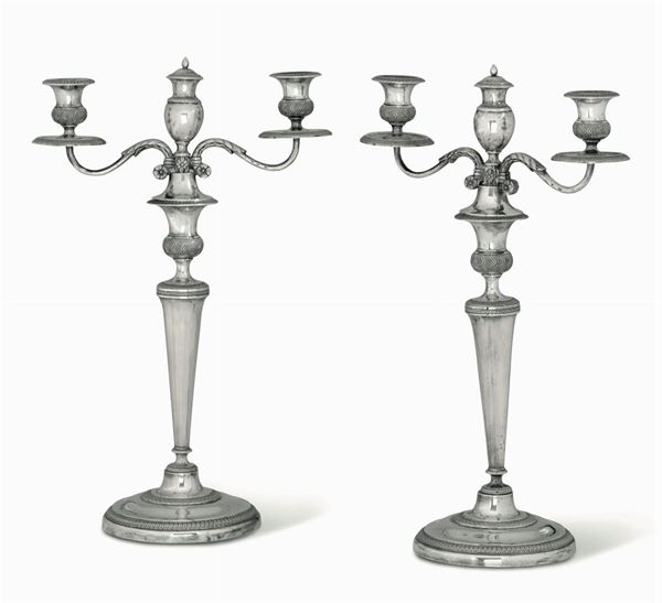 Two silver candle holders, Genoa, 1800s