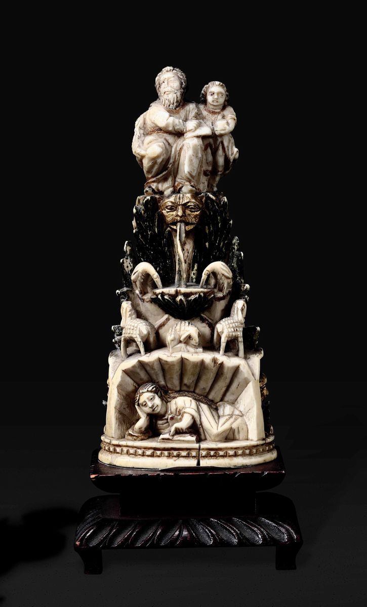 Gruppo in osso o dente di facocero con Dio Padre e Gesù, GOA XVIII-XIX secolo  - Asta Scultura e Oggetti d'Arte - Cambi Casa d'Aste