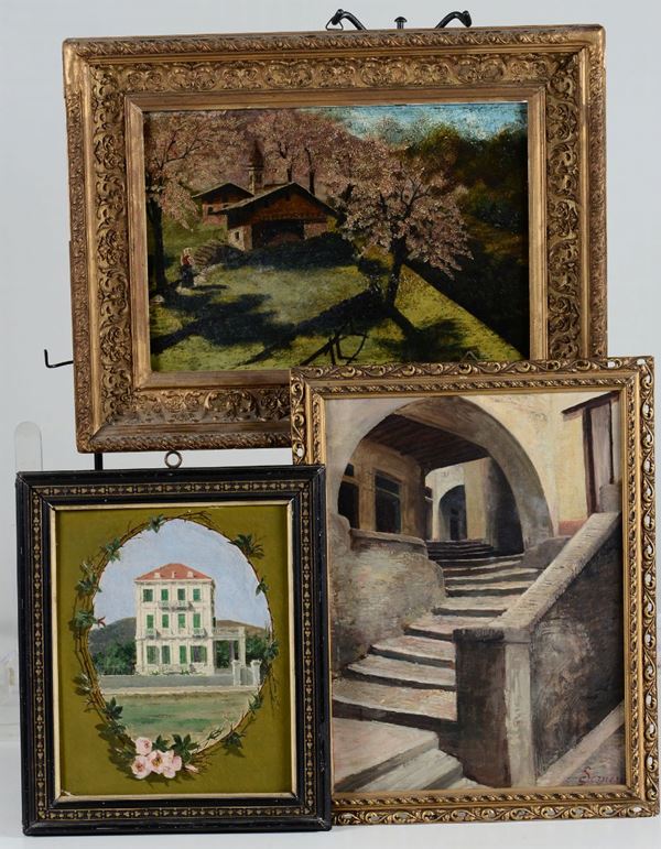 Lotto di tre dipinti diversi, XIX-XX secolo