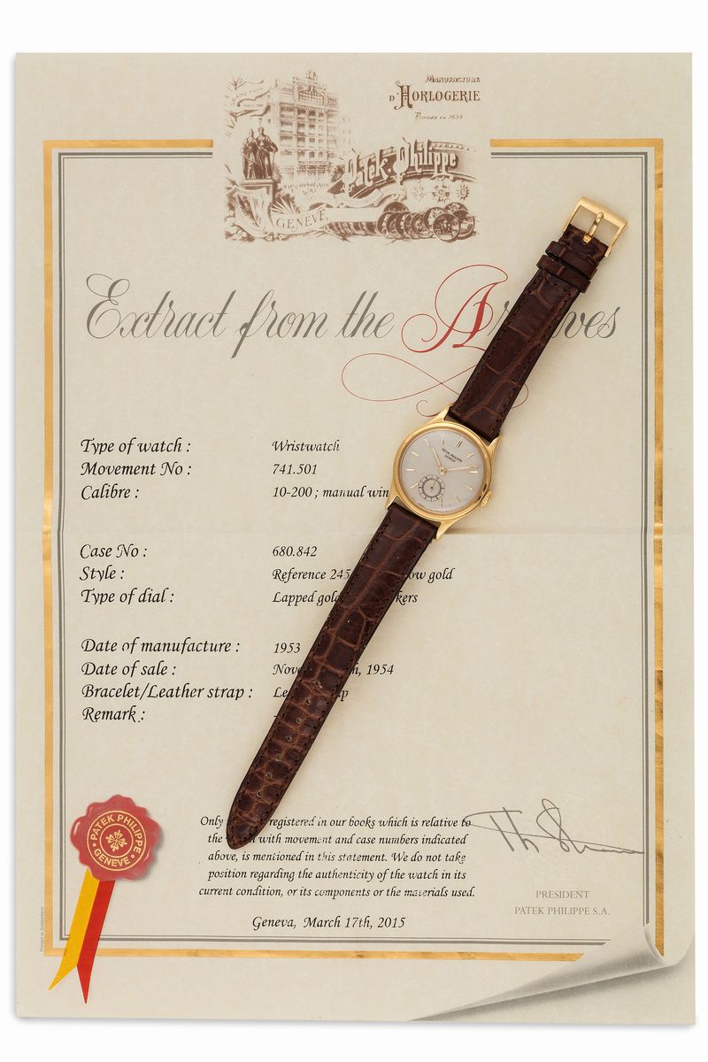 Patek Philippe, Geneve, No. Cassa No.680842, Ref. 2451. Orologio da Polso, in Oro Giallo 18k con ...
