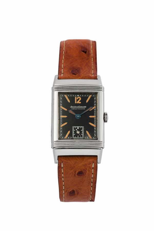 Jaeger LeCoultre, Reverso, cassa No. 467344. Raro,  orologio da polso, in acciaio, reversibile. Realizzato nel 1930 circa