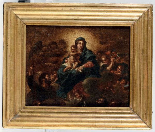Carlo Antonio Carlone (1635 - 1708), attribuito a Madonna con Bambino con figure di Santi e angeli