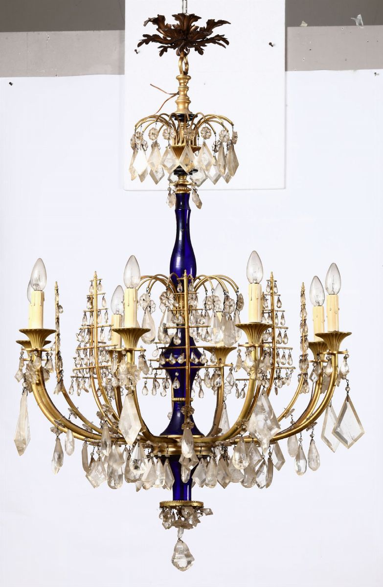 Gruppo di Lampadario, 2 Appliques e 2 Appliques in Bronzo