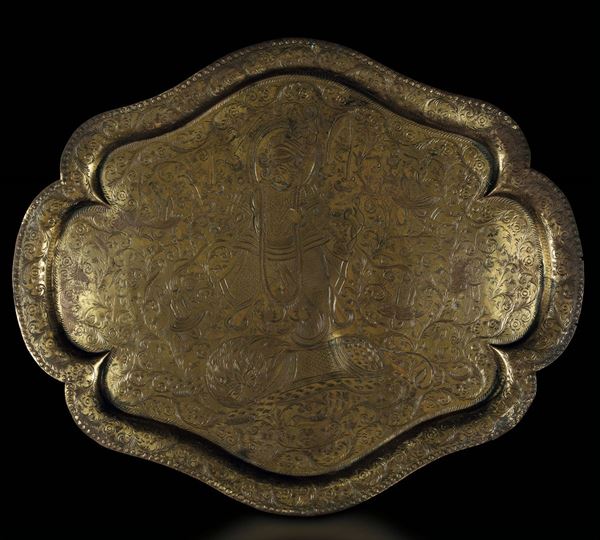 A gilt copper tray, India, 1800s