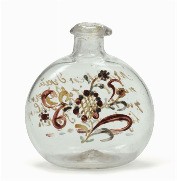 Fiaschetta in vetro dipinto, Germania XIX secolo