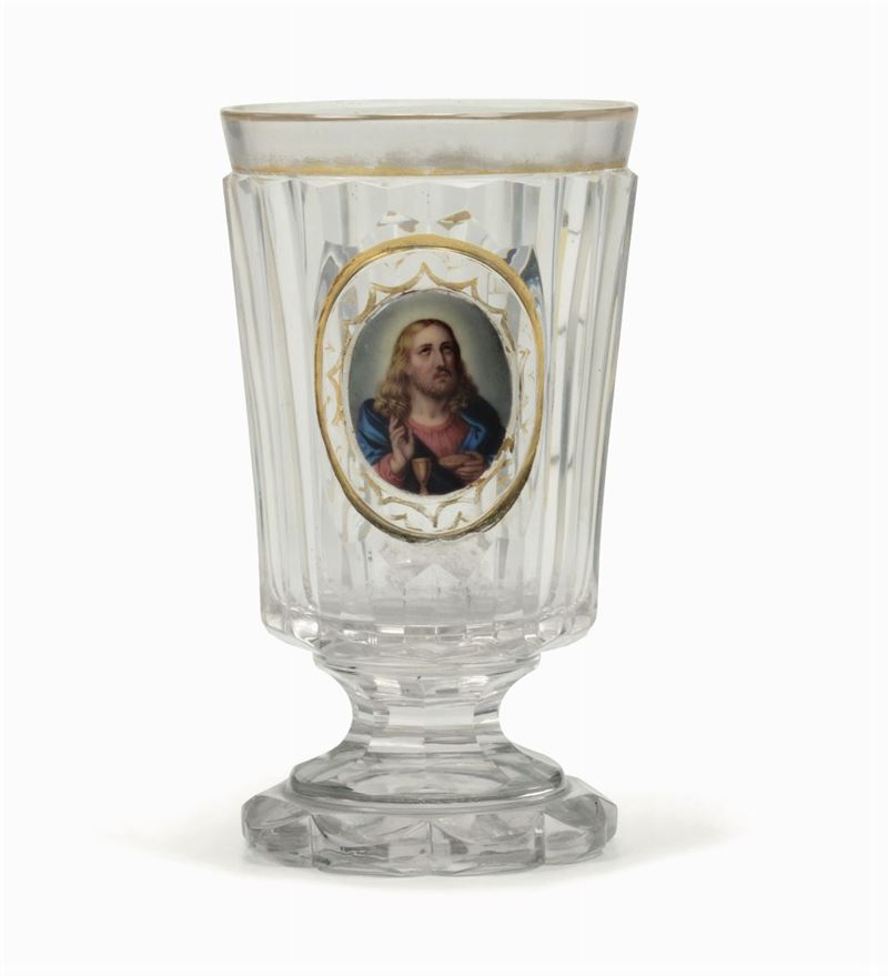 Bicchiere in vetro decorato con Cristo, Europa centrale, Biedermeier XIX secolo  - Asta Antiquariato - Cambi Casa d'Aste
