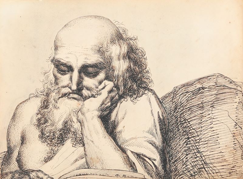 Giuseppe Sabatelli : Filosofo in lettura  - penna e inchiostro su carta - Auction Old Masters - Cambi Casa d'Aste