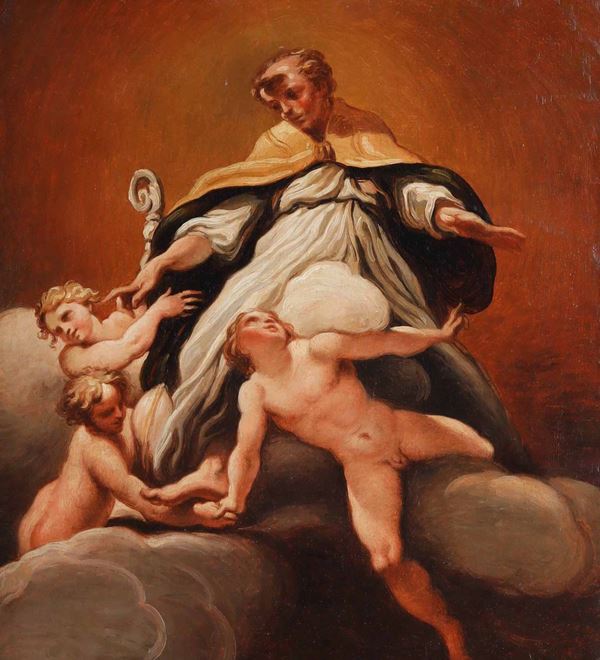 Felice Giani (1758-1823) Santo sostenuto da angeli, da Correggio