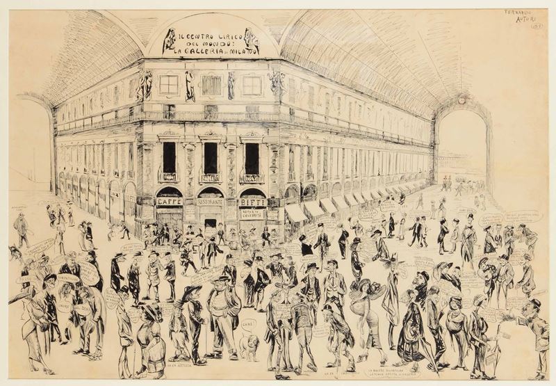Fernando Autori L’ottagono della Galleria Vittorio Emanuele di Milano, 1913  - Asta Dipinti del XIX e XX secolo - Cambi Casa d'Aste