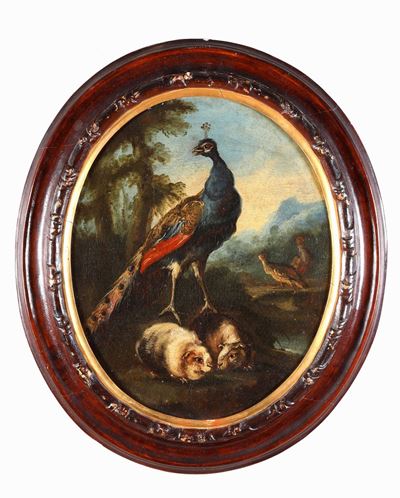 Angelo Maria Crivelli Detto il Crivellone (milano ?-1730 Circa), Scuola Dipavone con Coppia di Ro...
